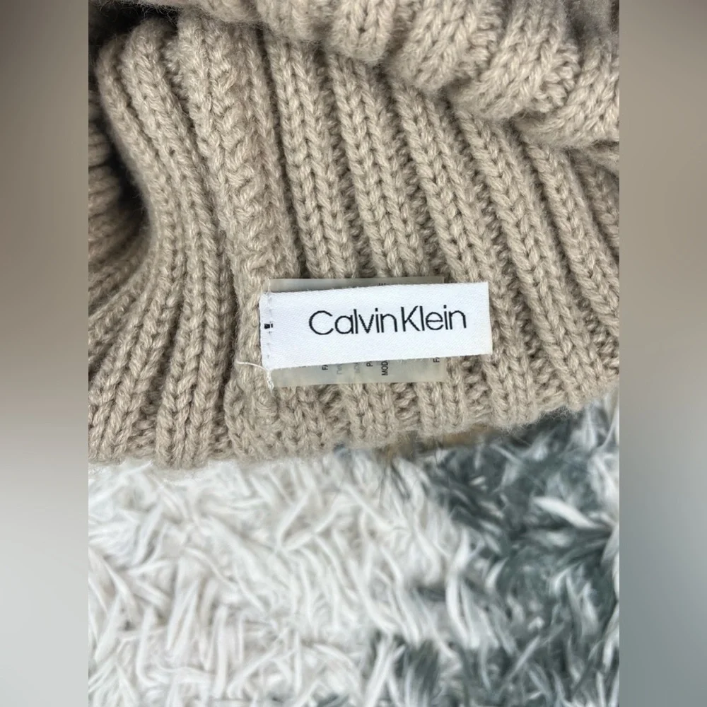 Calvin Klein Women's Winter Hat Beanie One Size Tan Faux Fur Knit